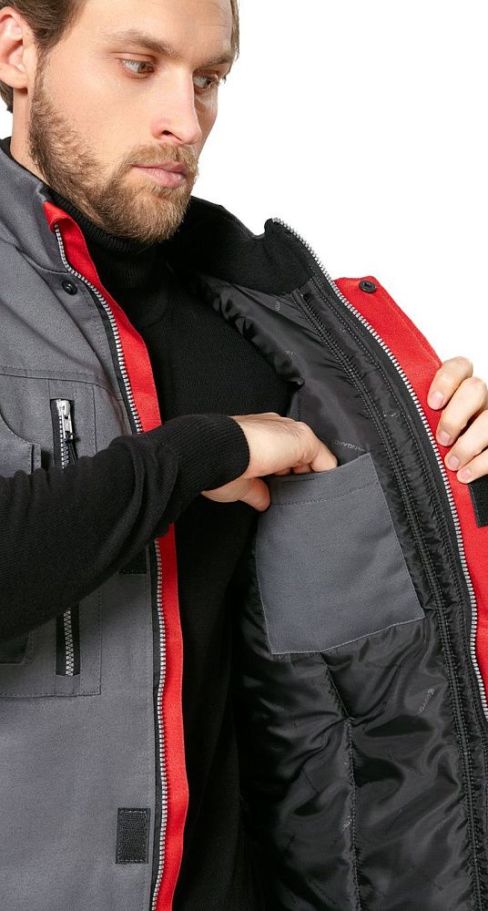 Жилет мужской утепленный рабочий Авангард серый-красный