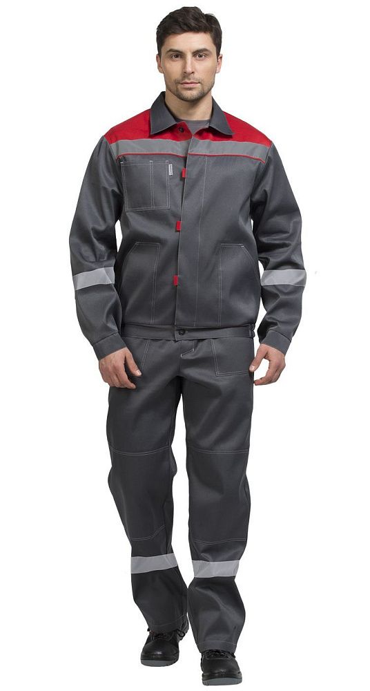 Костюм мужской рабочий летний  Тимбер серый-красный с брюками